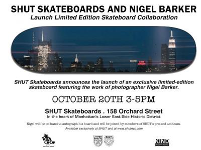 Nigel Barker x SHUT Skateboards合作款板面发布