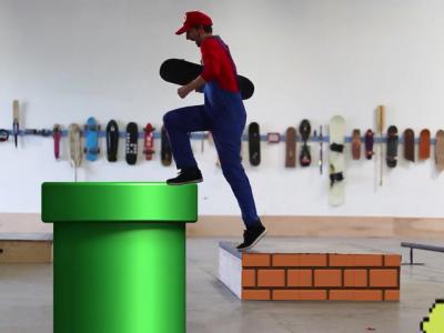 超级玛丽玩滑板！